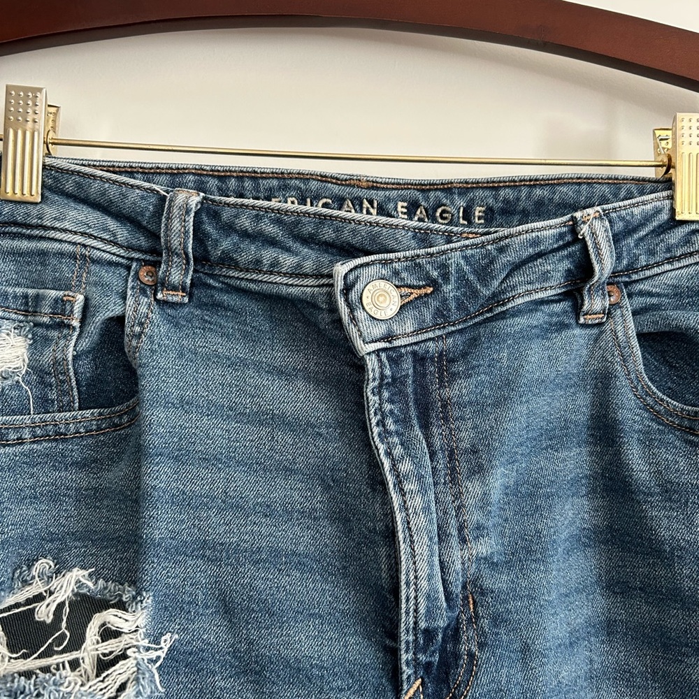 American Eagle Mom Ripped Straight Jeans Blue Size 16 - Picture 4 of 15